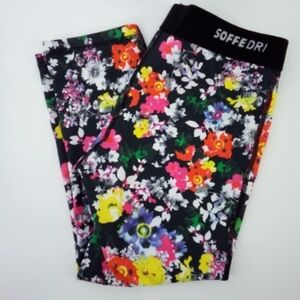 Soffe Low Rise Dark Floral Spandex  Cotton Crop Cropped Junior Leggings Small